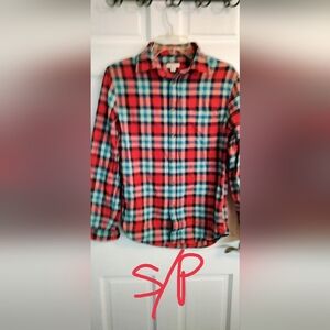 Merona Women's Red and Blue Plaid Button Down Shirt